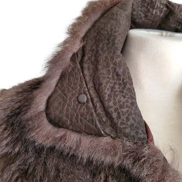 Andrew Marc Vintage New Zealand Opossum Fur Full Zip Leather Collar Vest Brown L - Picture 5 of 16